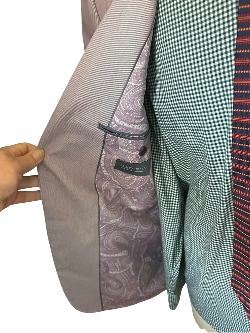 Madison Suit Jacket Sports Coat 2 Button Purple Pinstripe Sz 40R 100% Cotton